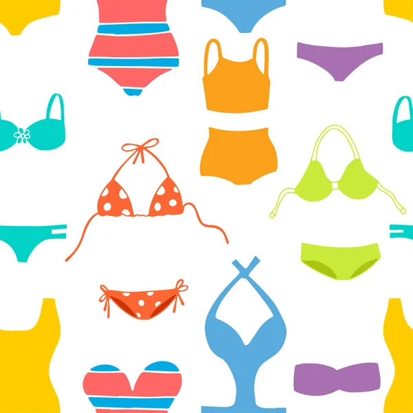 Bright Summer Swimsuits White Background Vector Seamless Pattern — Stock Vector