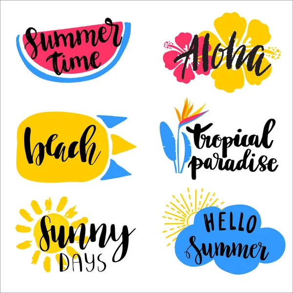 Set Hand Drawn Summer Theme Lettering Phrases Modern Calligraphy Quotes — Stock Vector