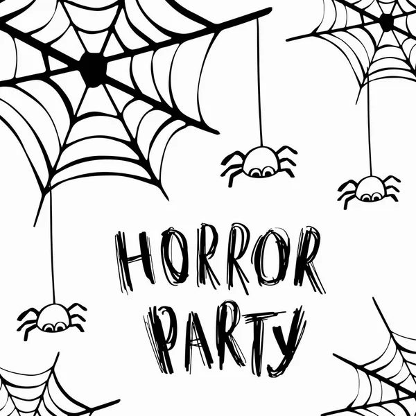 Horror Party Lettrage Carte Design Calligraphie Vectorielle Vacances Avec Araignée — Image vectorielle