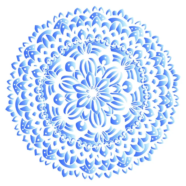 Adorno Círculo Floral Patrón Floral Azul Blanco Mandala Diseño Hecho — Vector de stock