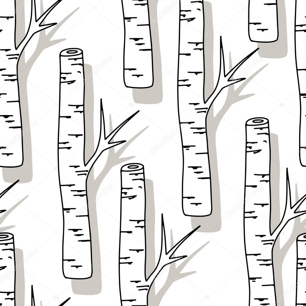 Birch Tree Pattern. Black and white trees seamless background on white