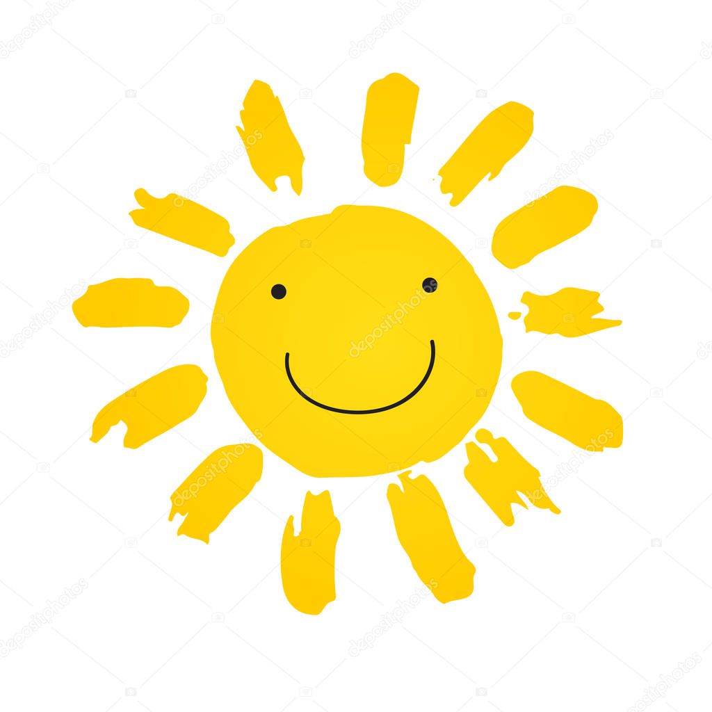 Hand drawn cute shinny sun smiling icon. Vector graphic illustration