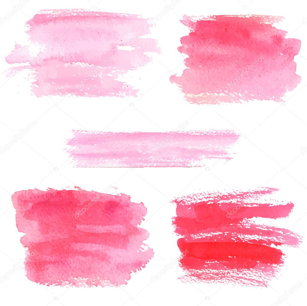 Hand drawn pink watercolor banners set. Grunge brush paint abstract texture. Rough paper hand painted vector. Can be uset for headline, logo and sale banners design.