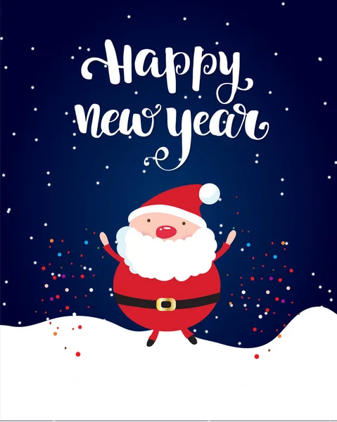 Frohes neues Jahr Pinsel Schriftzug Text und Weihnachtsmann — Stockvektor