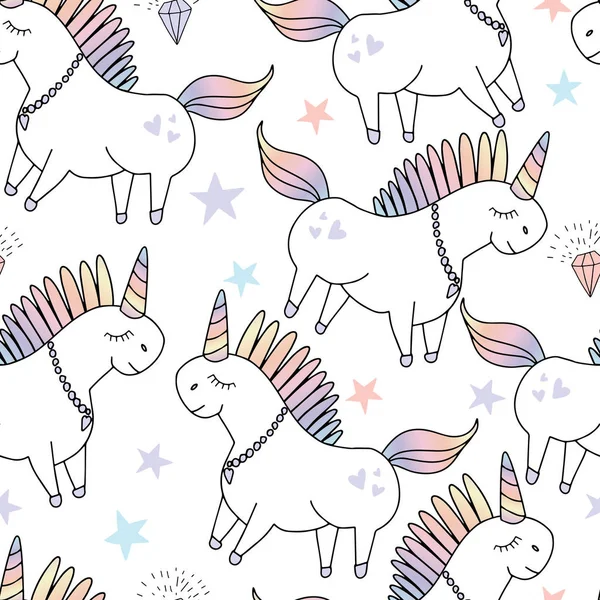 Magia lindo fondo unicornio con estrellas. Patrón sin costura vectorial — Archivo Imágenes Vectoriales