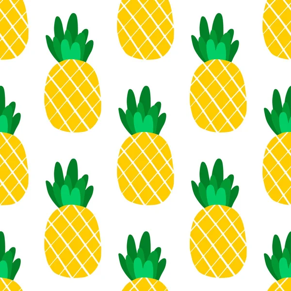 Ananas tropicais abacaxi fruta sem costura padrão no fundo branco. Ilustração vetorial para impressão têxtil, papel de parede, design de moda —  Vetores de Stock