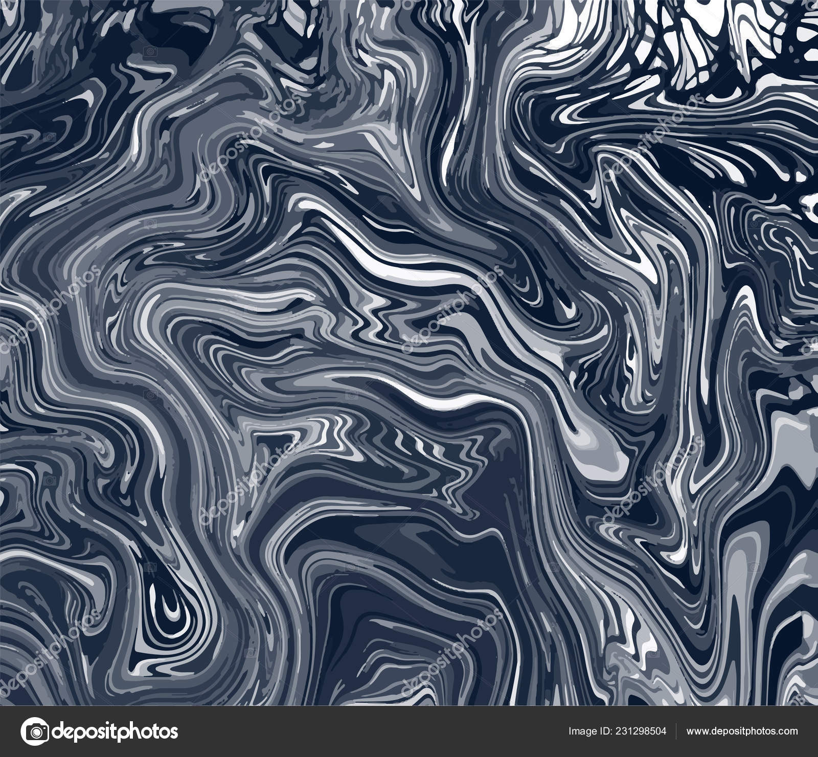 Artistic Illustration Painted Black Waves Dark Gray Marble Texture