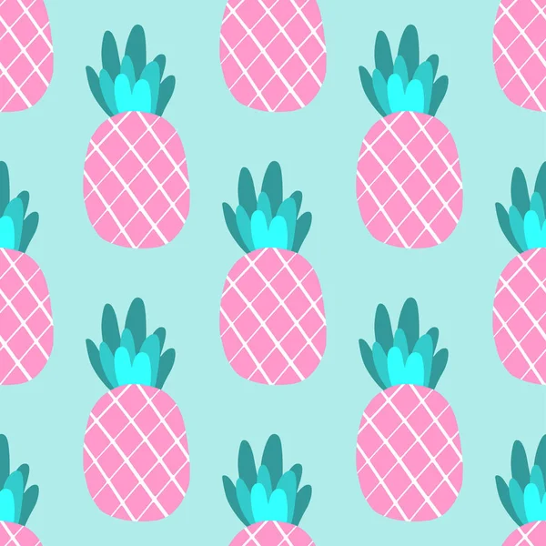 热带粉红色菠萝果无缝的样式在蓝色背景 纺织品印刷 时装设计用香蕉的矢量插图 — 图库矢量图片