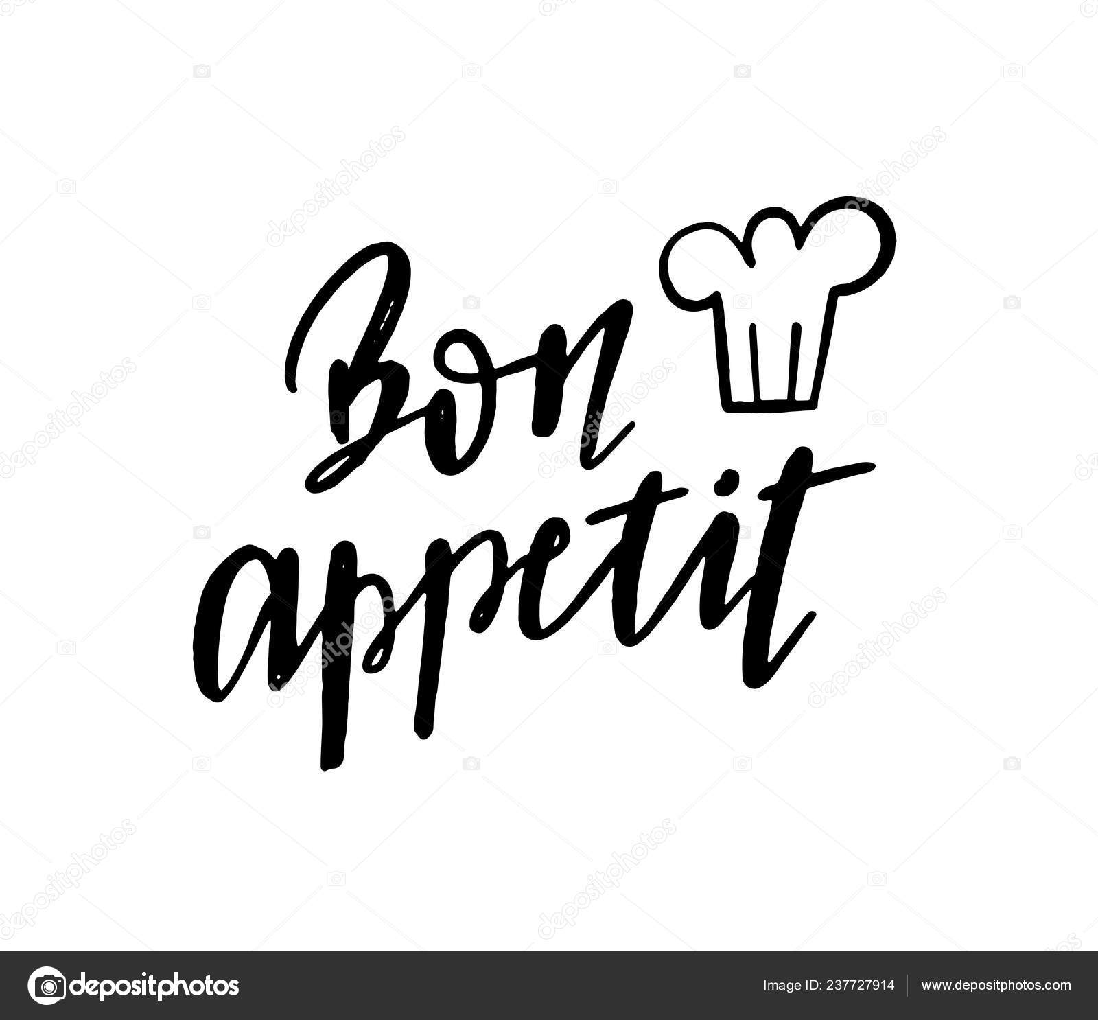 Bon Appetit Lettering Calligraphy Phrase Enjoy Your Meal French Black