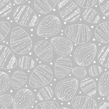 Mutlu Paskalya arka plan vektör. Gri ve beyaz yumurta doodle Yazdır karikatür. Tatil el çekilmiş seamless modeli