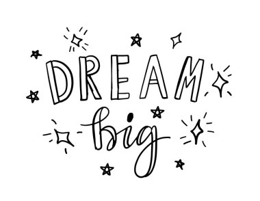 Teklif Dream büyük harflerle elle çizilmiş vektör Illustration. Calligrathy vektör ifade ve yıldız ve beyaz arka plan üzerinde parıldıyor. Tasarım afiş, poster, tebrik kartı, Etiketler için.