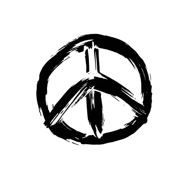 Handdrawn Pacifist Sign Peace Symbol Black Brush Paint Hippie Grunge — Stock Vector