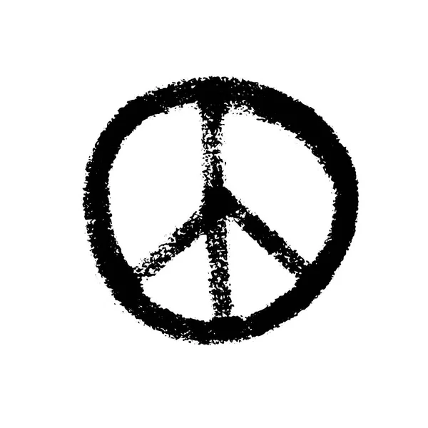 Ручной Знак Пацифиста Символ Мира Черная Кисть Иконка Хиппи Белом — стоковый вектор