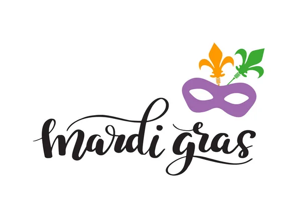 Mardi Gras Lettering Phrase Vector Holiday Banner Royal Lily Element — Stock Vector