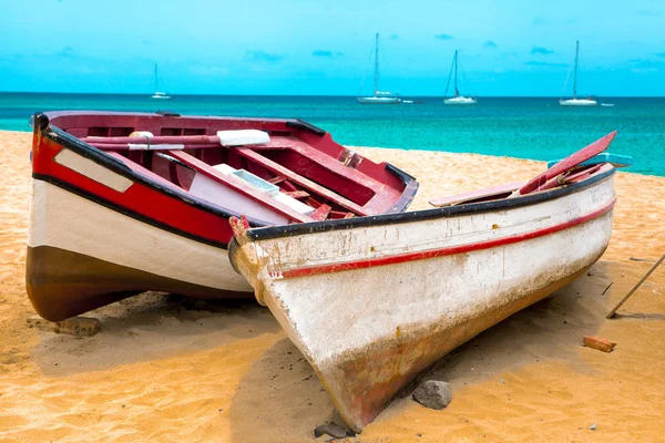 Old Fishing Pubes Beach Colorful Boats Beach Cape Verde Stock Photo