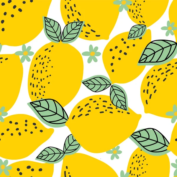 Modello Senza Cuciture Con Limoni Interi Foglie Illustrazione Vettoriale Può — Vettoriale Stock