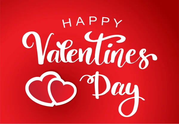 手書き書道フレーズと赤の背景に二つの心の幸せなバレンタインデー タイポグラフィ ポスター レタリング引用 月の祝日 ベクトル図 — ストックベクタ