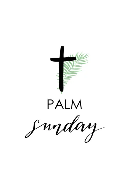 绿棕榈叶矢量图标 向量例证为基督徒假日 棕榈星期日手写短语 书法引文在白色背景 — 图库矢量图片