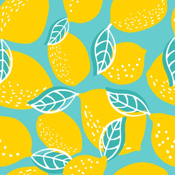 无缝的模式与整个柠檬和叶子 向量例证 可用于纺织 — 图库矢量图片