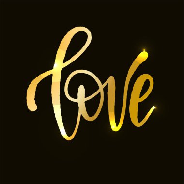 Siyah arka plan üzerinde vektör altın metin. Word yazı davet ve tebrik kartı, baskılar ve posterler için seviyorum. El çizilmiş yazı, kaligrafi ifade tasarım