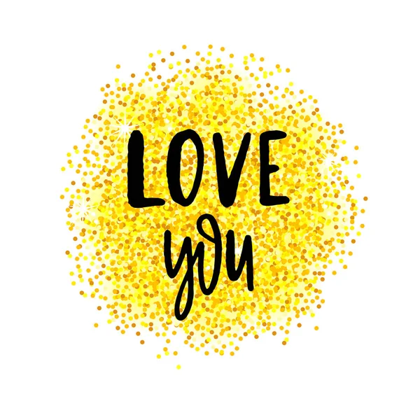 Greeting card for Valentine day with hand drawn gold circle on white. Love you. — Stock Vector