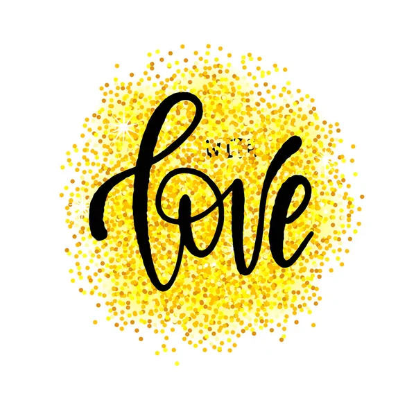Grußkarte zum Valentinstag mit handgezeichnetem Goldkreis auf weiß. liebe dich. — Stockvektor