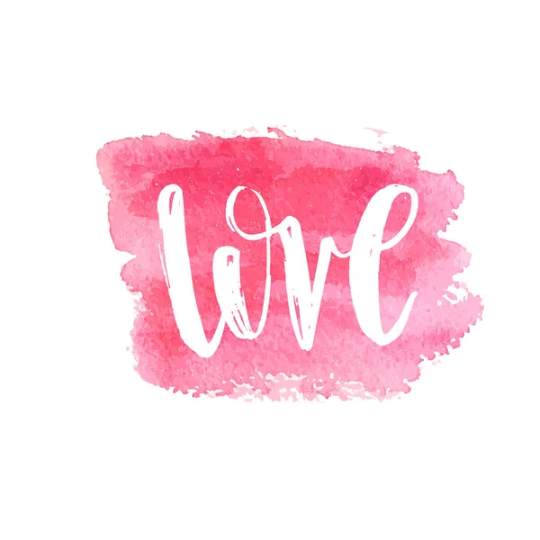 Love Text Lettering Phrase on pink watercolor square brush painted banner. — Stock Vector