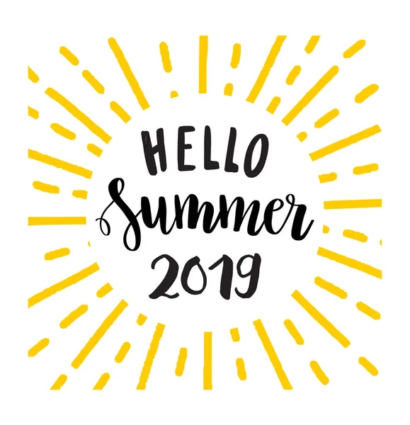 Hola verano 2019. Plantilla de letras amarillas vectoriales. Inscripción gratuita — Vector de stock