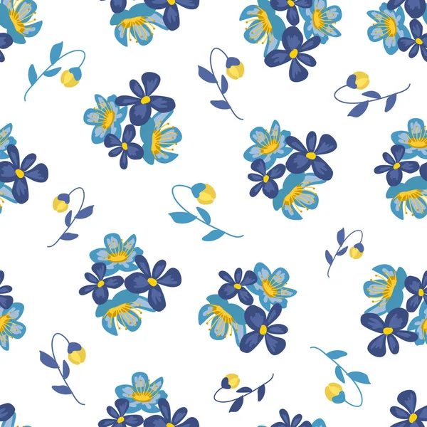 배경에 작은 꽃으로 완벽 한 패턴입니다. 현대적이 고 트렌디한 유행 꽃 텍스처 패브릭, 벽지, 인테리어, 타일, 인쇄, 섬유, 포장 및 디자인의 다양 한 종류 — 스톡 벡터