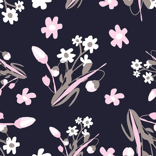 Patrón sin costuras con flores pequeñas en el fondo. Textura floral moderna y de moda para tela, papel pintado, interior, azulejos, impresión, textiles, embalaje y varios tipos de diseño — Vector de stock