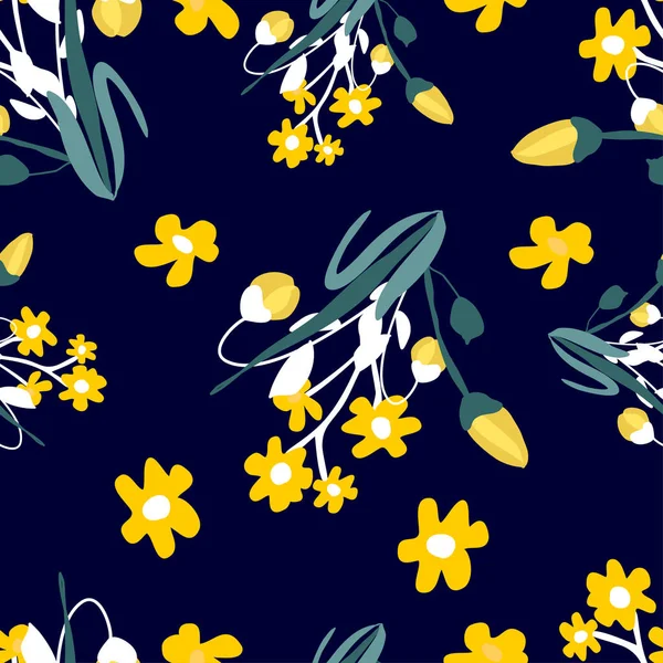 Patrón sin costuras con flores pequeñas en el fondo. Textura floral moderna y de moda para tela, papel pintado, interior, azulejos, impresión, textiles, embalaje y varios tipos de diseño — Vector de stock