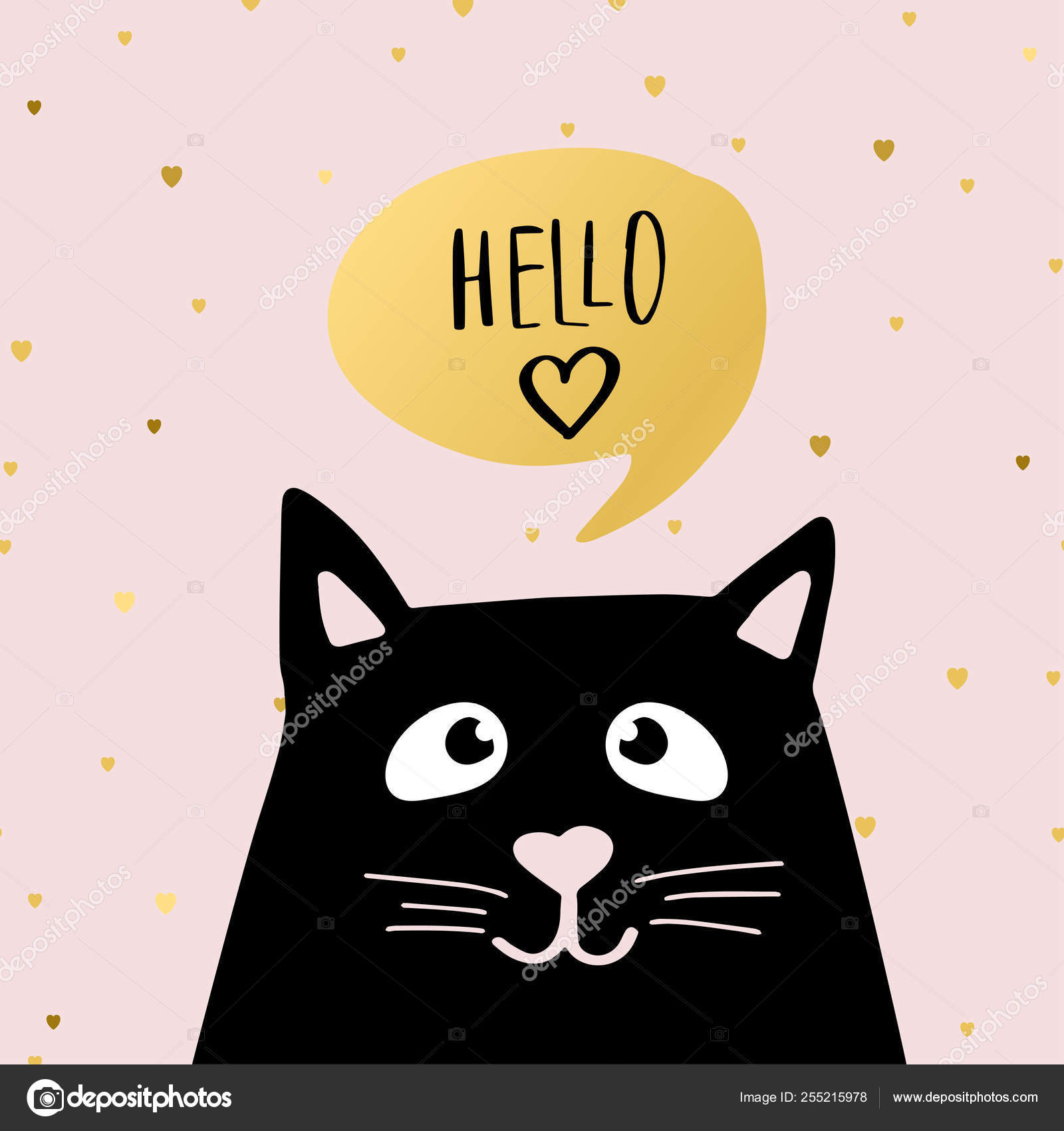 Chat Noir Drole Avec Texte Je T Aime Dans La Bulle De La Parole Illustration Mignonne Sur Fond Blanc Image Vectorielle Par Mcherevan C Illustration