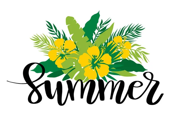 Ilustração de vetor de flores tropicais em fundo de imitação aquarela com Big Summer Sale lettering quote. Banner, cartaz, web e design de impressão — Vetor de Stock