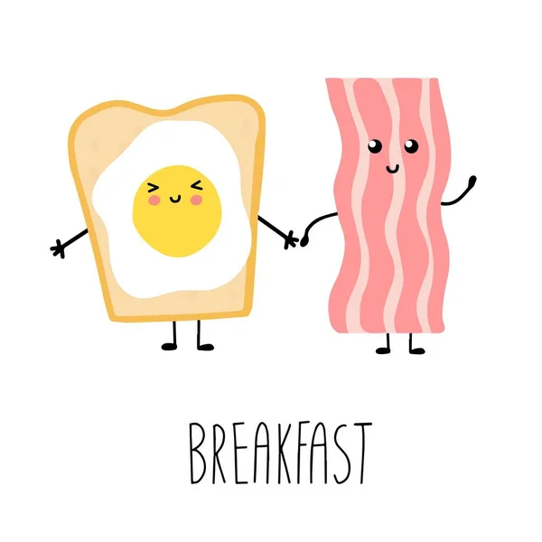 Aranyos szalonnát és sült tojás illusztráció kártyák tervezése — Stock Vector