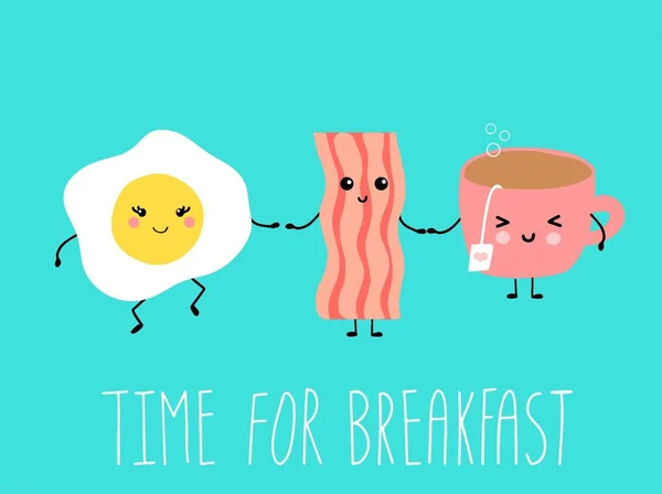 Χαριτωμένο μπέικον και αυγό τηγανητό εικονογράφηση κάρτας σχεδιασμός — Διανυσματικό Αρχείο