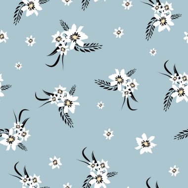 Küçük beyaz çiçeklerbir pastel mavi ile basit şirin desen