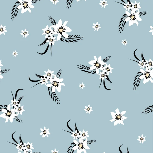 Prosty wzór ładny z małych flowerson biały niebieski pastelowy — Wektor stockowy