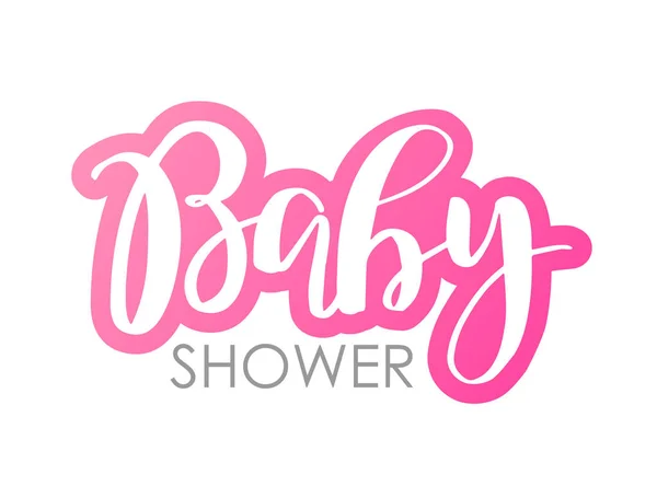 Tarjeta de invitación Baby Shower plantilla. Clásica caligrafía vector de letras. Fondo blanco con texto rosa para niña recién nacida . — Vector de stock