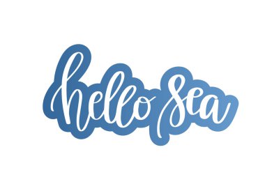 Merhaba deniz kartı. Deniz hakkında güzel alıntı. Mürekkep çizimi. Modern fırça kaligrafi. Yaz alıntısı