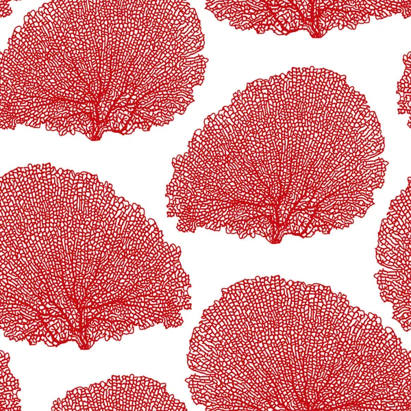 Το κοραλλιογενές σχέδιο χωρίς ραφές. Φωτεινό καλοκαιρινό μοτίβο για υφάσματα, μαξιλάρι, εσωτερική διακόσμηση, φόντο ιστοσελίδας, χαρτί περιτυλίγματος, καλλυντικά. Κόκκινα και λευκά χρώματα — Διανυσματικό Αρχείο