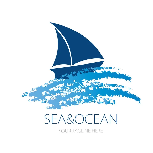 Векторний логотип дизайн океанського морського водного пляжу літній вітрильний туризм для подорожей, туру, яхти, готельного корабля , — стоковий вектор