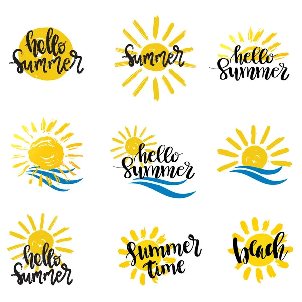 Summer hand drawn lettering elements set vector — Stock Vector