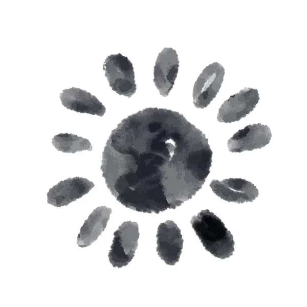 Söpö piirretty aurinko. Vektori mustavalkoinen symboli. Erillinen käsin piirretty yksivärinen doodle kuvake valkoisella taustalla . — vektorikuva