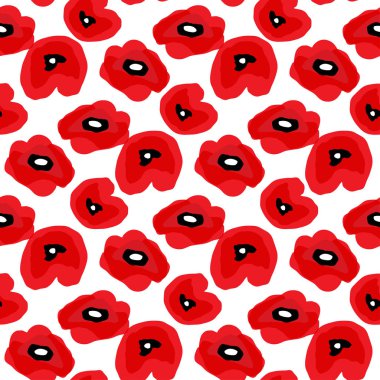 Haşhaş seamless modeli. Beyaz zemin üzerine kırmızı haşhaş. USET Tekstil, duvar kağıtları, baskı ve web tasarım için olabilir. Vektör çizim