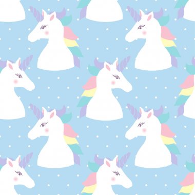 Mavi bir arka plan üzerinde deniz atları ile Seamless modeli. Tek boynuzlu at. Kumaş tasarımı için ve benzeri duvar kağıtları. Vektör