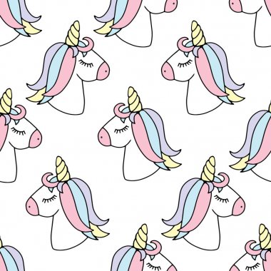 Mavi bir arka plan üzerinde deniz atları ile Seamless modeli. Tek boynuzlu at. Kumaş tasarımı için ve benzeri duvar kağıtları. Vektör