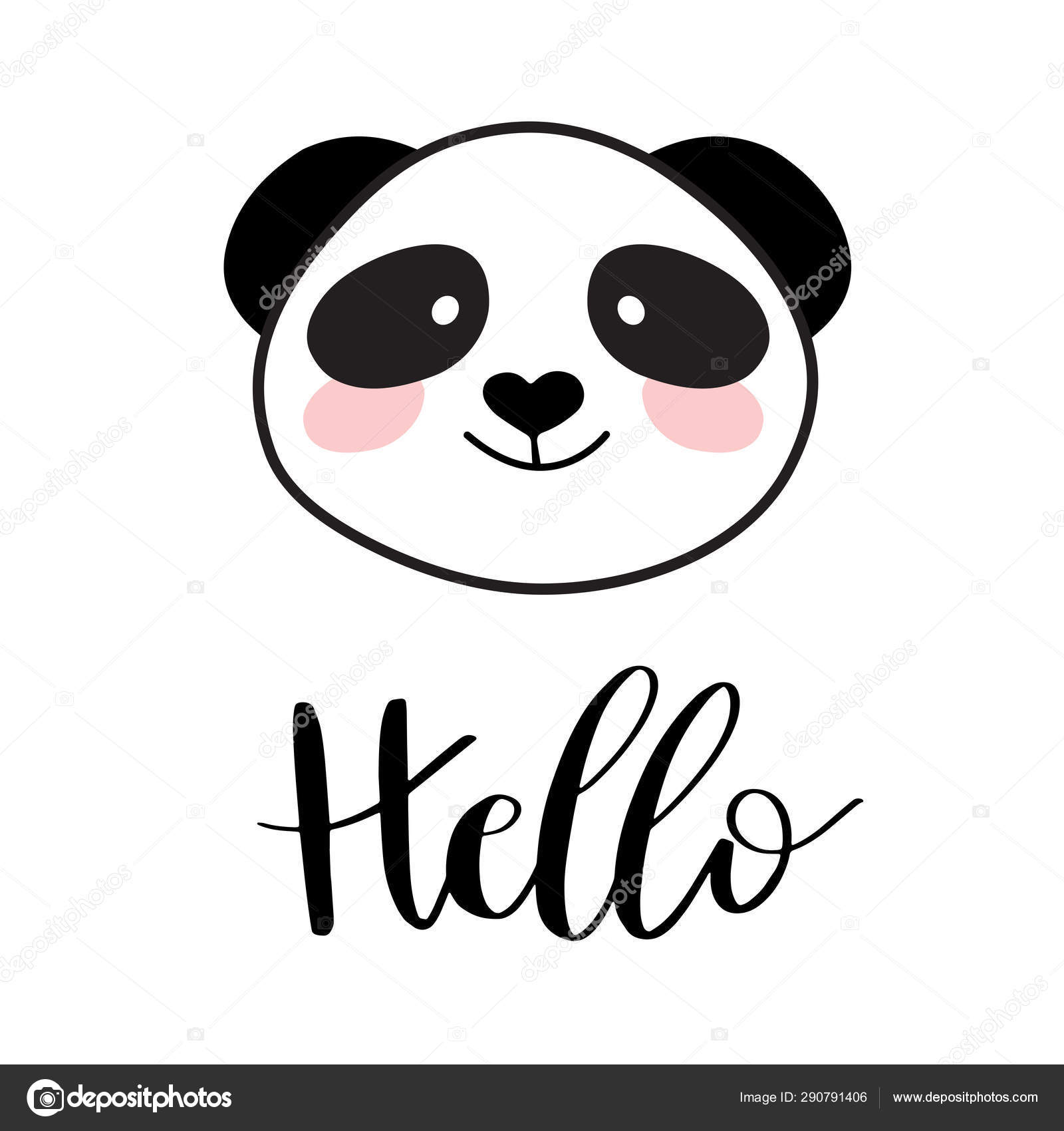 Kawaii, Cara Fofo Pequeno Panda Bebê. Desenho De Logotipo Plano