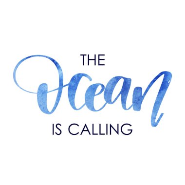 Okyanus çağırıyor. Hayat hakkında ilham verici alıntı, olumlu ifade. Modern kaligrafi metni. El yazısı tasarım öğesi. Mürekkep fırçası kaligrafisi. Vektör çizimi