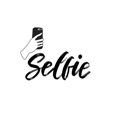 Selfie - Elle çizilmiş tipografi posteri. Kavramsal el yazısı metin. El harfi script kelime sanat tasarımı. Hurda rezervasyon, posterler, tebrik kartları, tekstil, hediyeler, diğer setleri için iyi.