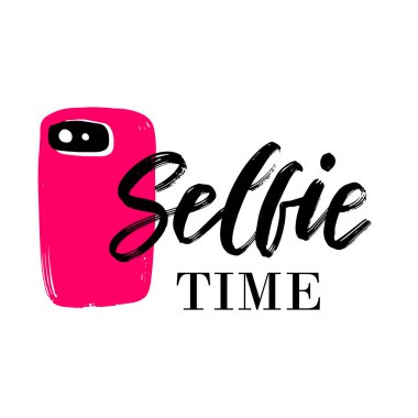 Selfie - Elle çizilmiş tipografi posteri. Kavramsal el yazısı metin. El harfi script kelime sanat tasarımı. Hurda rezervasyon, posterler, tebrik kartları, tekstil, hediyeler, diğer setleri için iyi.